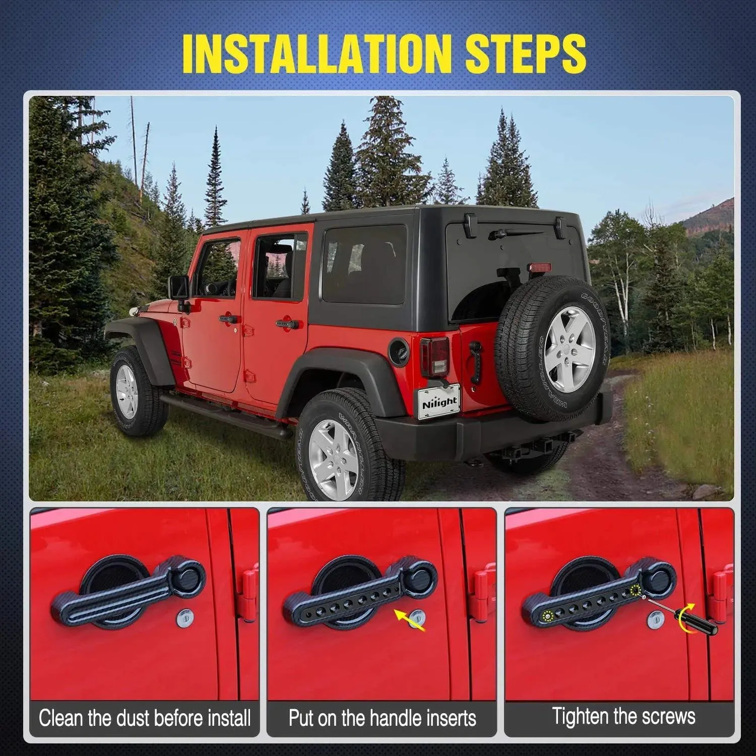 Aluminum Door Grab Handle Inserts For 2007-2017 Jeep Wrangler JK JKU