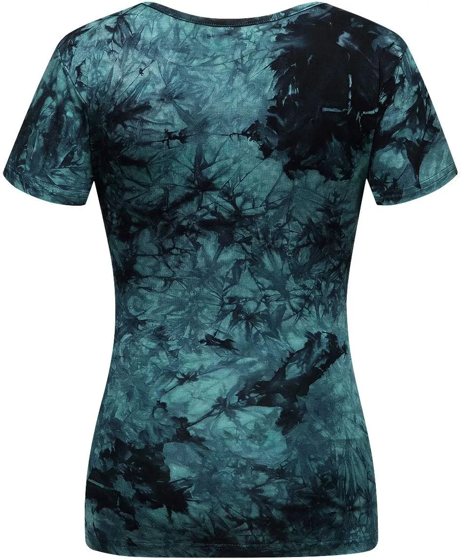 Beauhuty Women's Deep V Neck Short Sleeve Front Wrap Ruched Sexy Slim Fit Tops