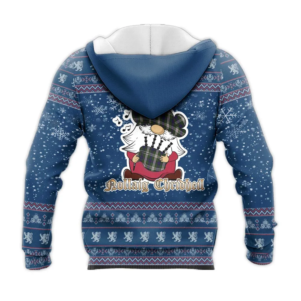 Blair Dress Clan Christmas Knitted Hoodie with Funny Gnome Playing Bagpipes