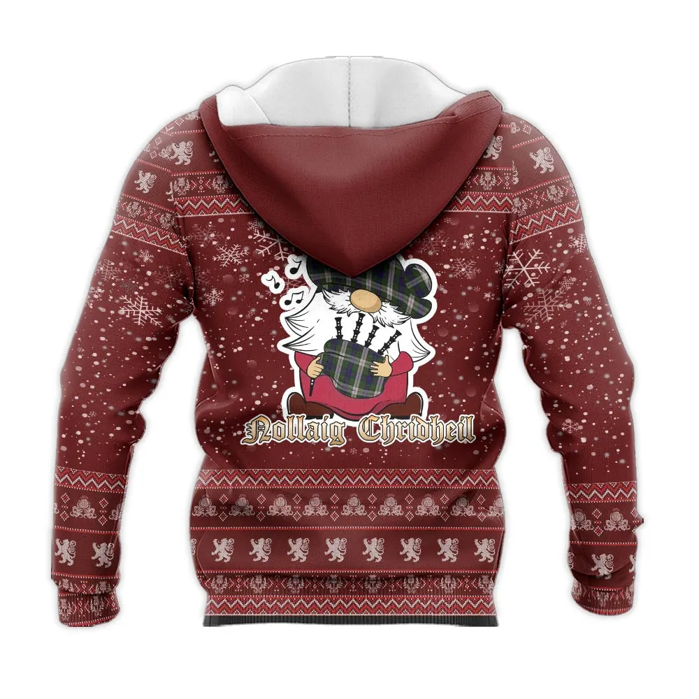 Blair Dress Clan Christmas Knitted Hoodie with Funny Gnome Playing Bagpipes
