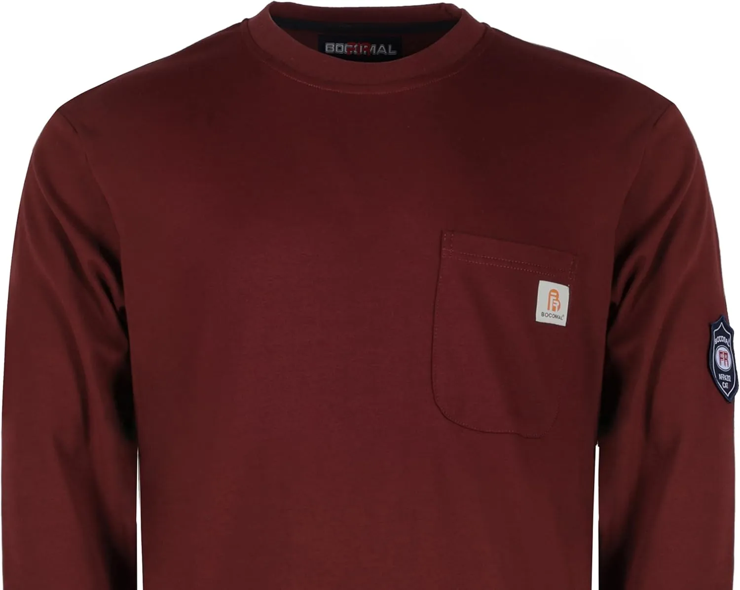 BOCOMAL FR Shirts Crewneck 7oz Midweight Flame Resistant Clothing NFPA2112 CAT2 Men's Fire Retardant Work Shirt