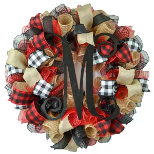 Buffalo Plaid Check Wreath - Front Door Outdoor Mesh Christmas Decor Red Black Burlap