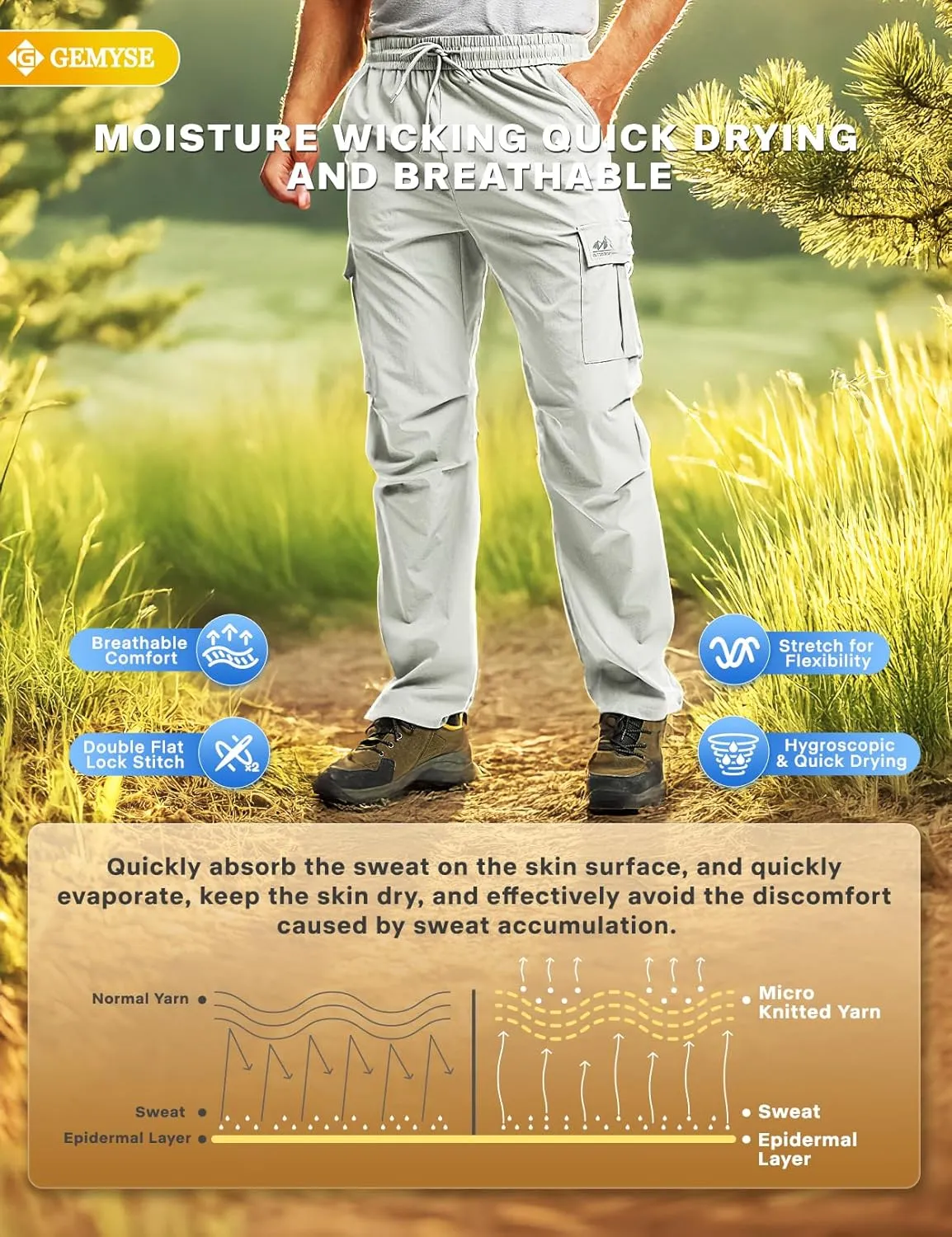 GEMYSE Men's Track Pants Lightweight Quick Dry Travel Fishing Joggers Running Workout Active Athletic Hiking Pants