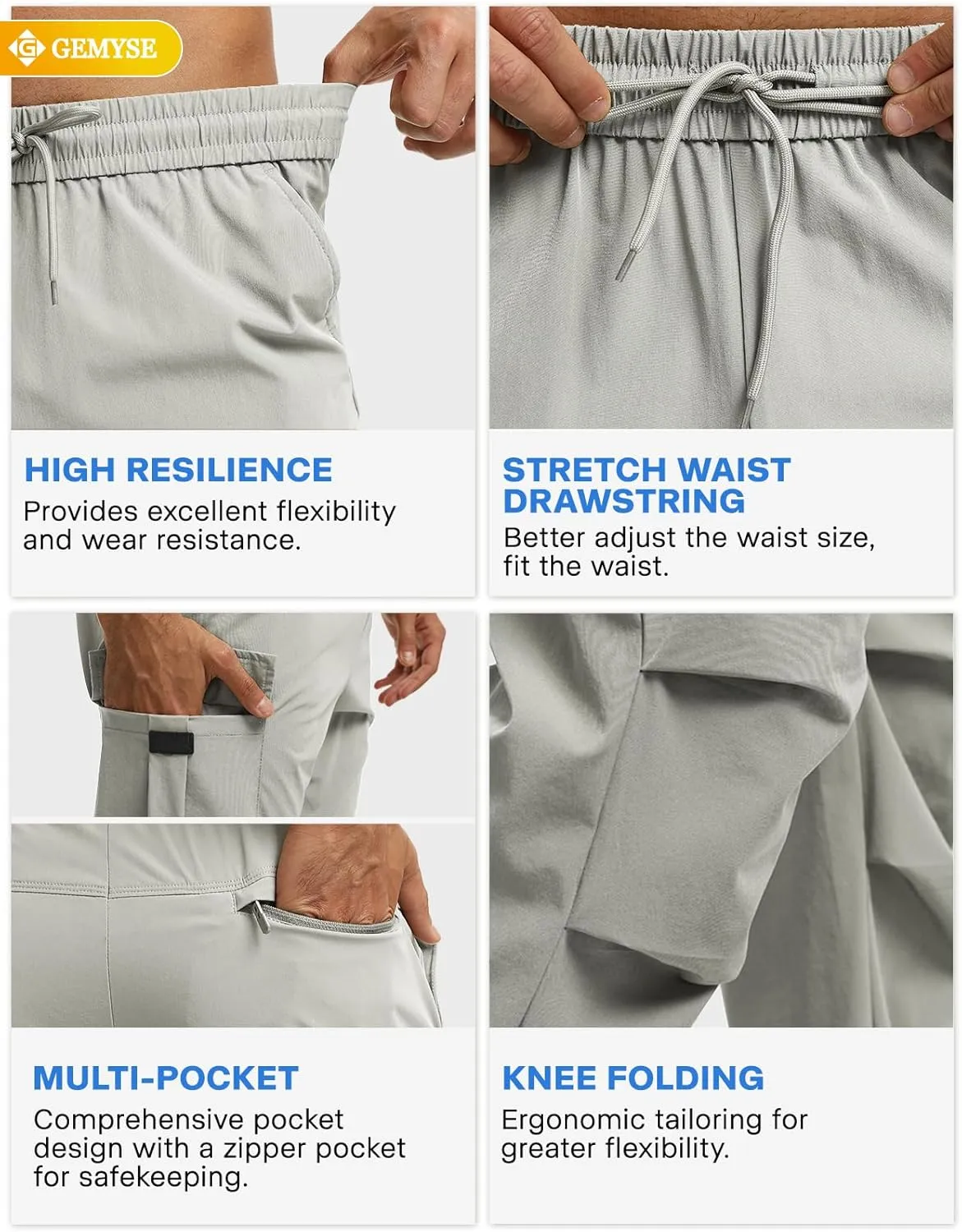 GEMYSE Men's Track Pants Lightweight Quick Dry Travel Fishing Joggers Running Workout Active Athletic Hiking Pants