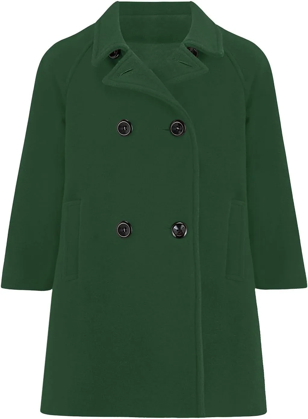 Haloumoning Girls Double Breasted Pea Coat Kids Long Sleeve Notched Lapel Winter Dress Coat With Pockets 5-14 Years