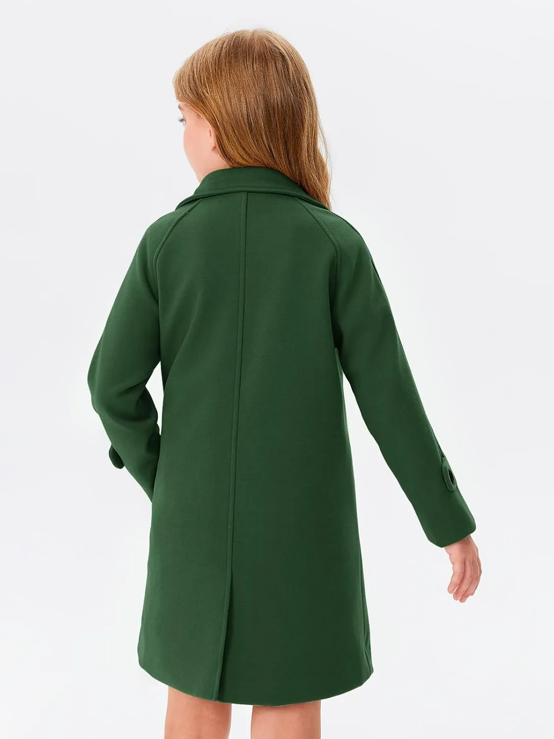 Haloumoning Girls Double Breasted Pea Coat Kids Long Sleeve Notched Lapel Winter Dress Coat With Pockets 5-14 Years