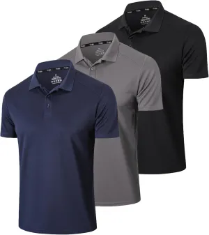 Mens 3 Pack Polo Shirt Moisture Wicking Quick Dry Performance Athletic Short Sleeve Golf Shirt