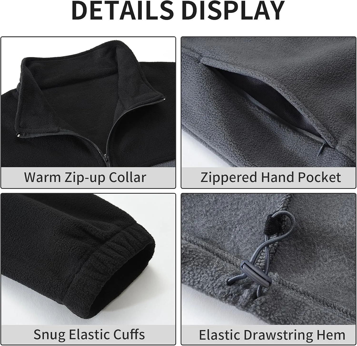 Men's Casual Outdoor Fleece Zip Jacket Long Sleeve Warm Winter Coat for Men with Zip Pocket