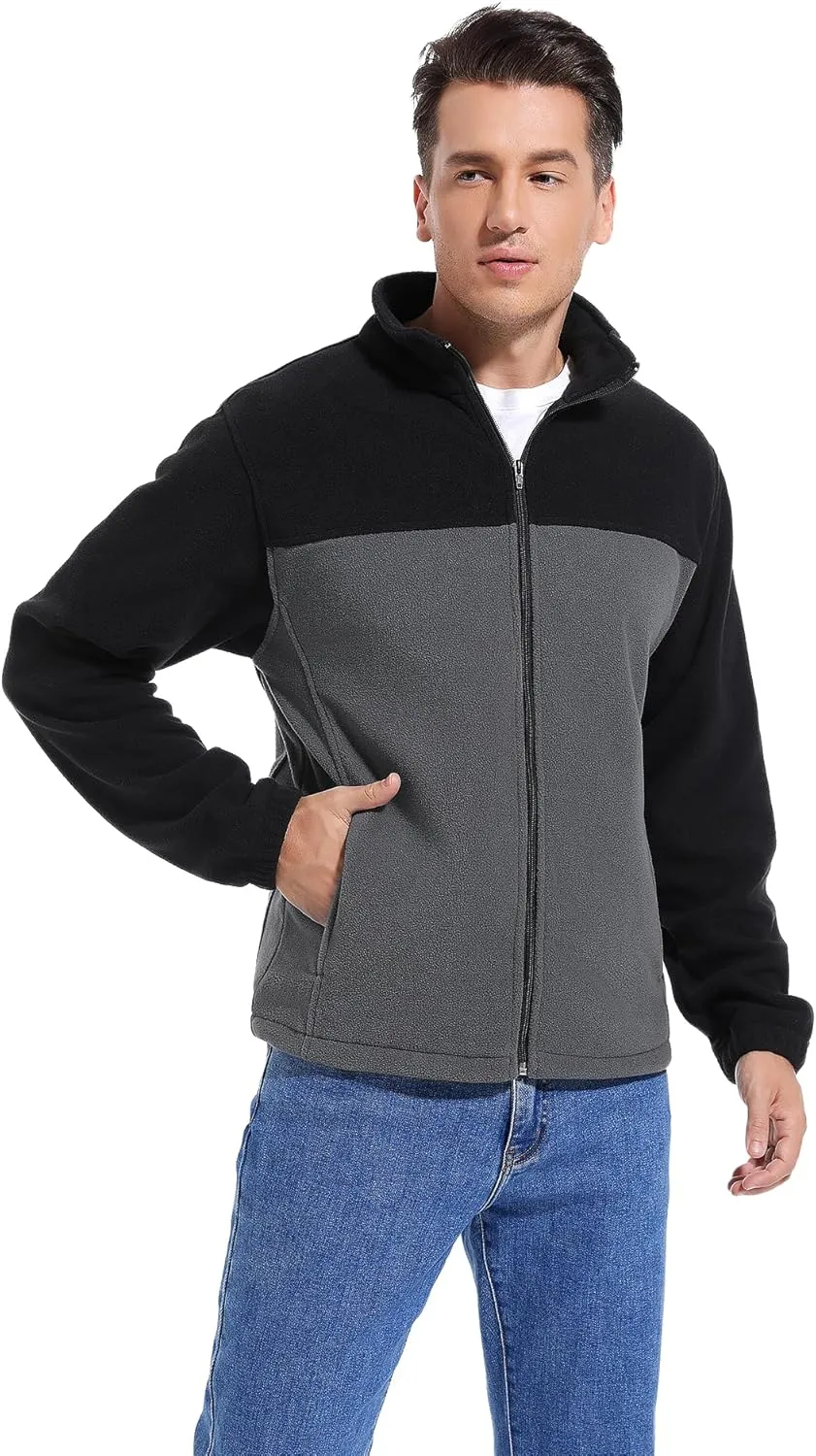 Men's Casual Outdoor Fleece Zip Jacket Long Sleeve Warm Winter Coat for Men with Zip Pocket