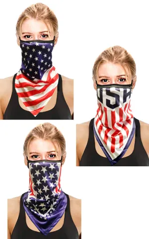 MSK04 Multiway American Flag Ear Loops Face Covering Mixed Pattern (12pcs/1pk)