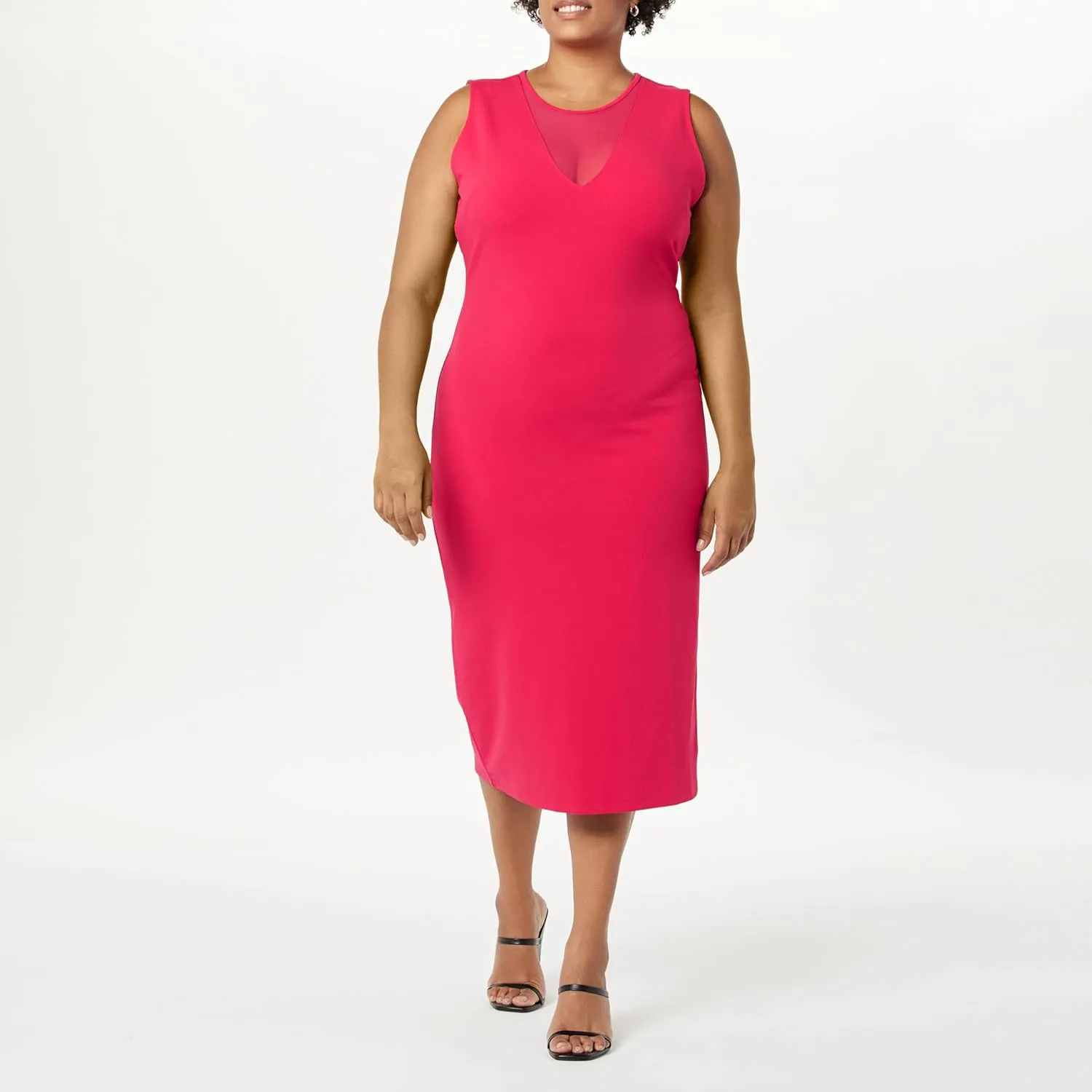 The Drop Women's Joce Mesh V-Neck Midi Dress