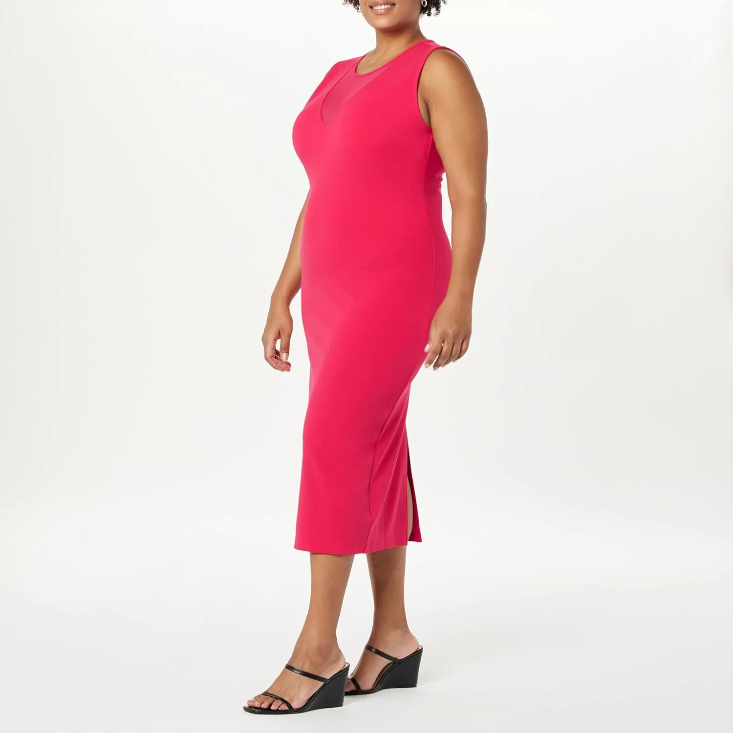 The Drop Women's Joce Mesh V-Neck Midi Dress