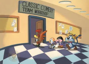 Tiny Toons Original Production Cel on Original Background: Little Beeper, Fowlmouth, Concord Condor, and Furrball