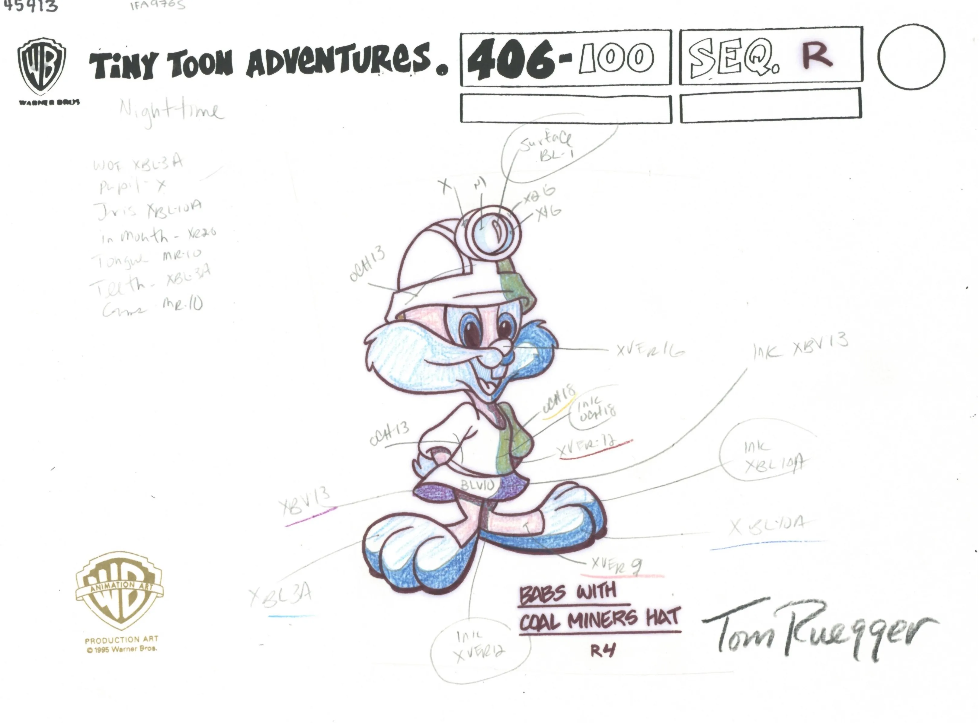 Tiny Toons Original Production Cel with Matching Drawing Signed by Tom Ruegger: Babs Bunny