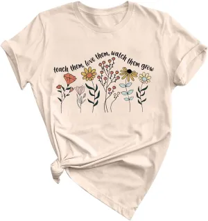 Women Teacher Shirt Teach Them Watch Them Grow Tshirt Teacher Appreciation Shirt Wildflower Graphic Tee Top