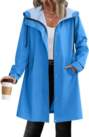 Zeagoo Womens Waterproof Raincoat Lightweight Rain Jacket Women Long Hooded Trench Coats Outdoor Windbreaker Travel Jacket